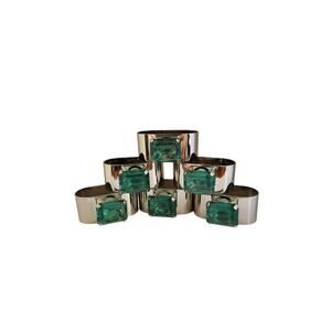 Vintage MCM Silver and Emerald Napkin Rings